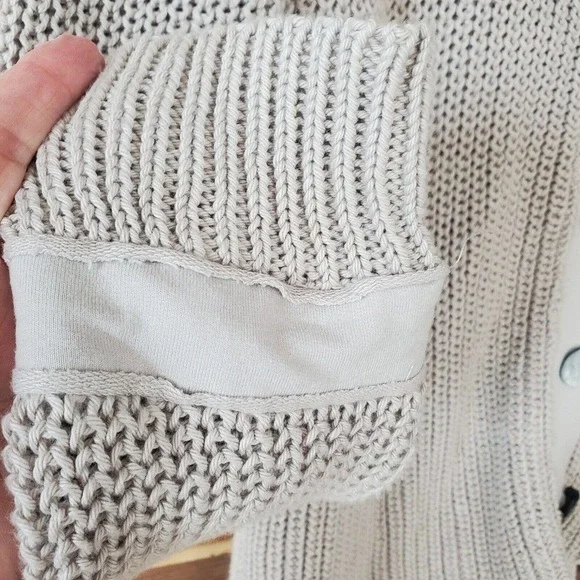 Pure Handknit High Low Pleated Chunky Cardigan Size S Cotton Beige boho gorpcore - Picture 3 of 13